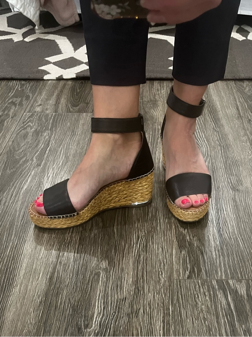 Black Ankle-Strap Wedge Sandals Blasket Espadrilles Basketweave Platform